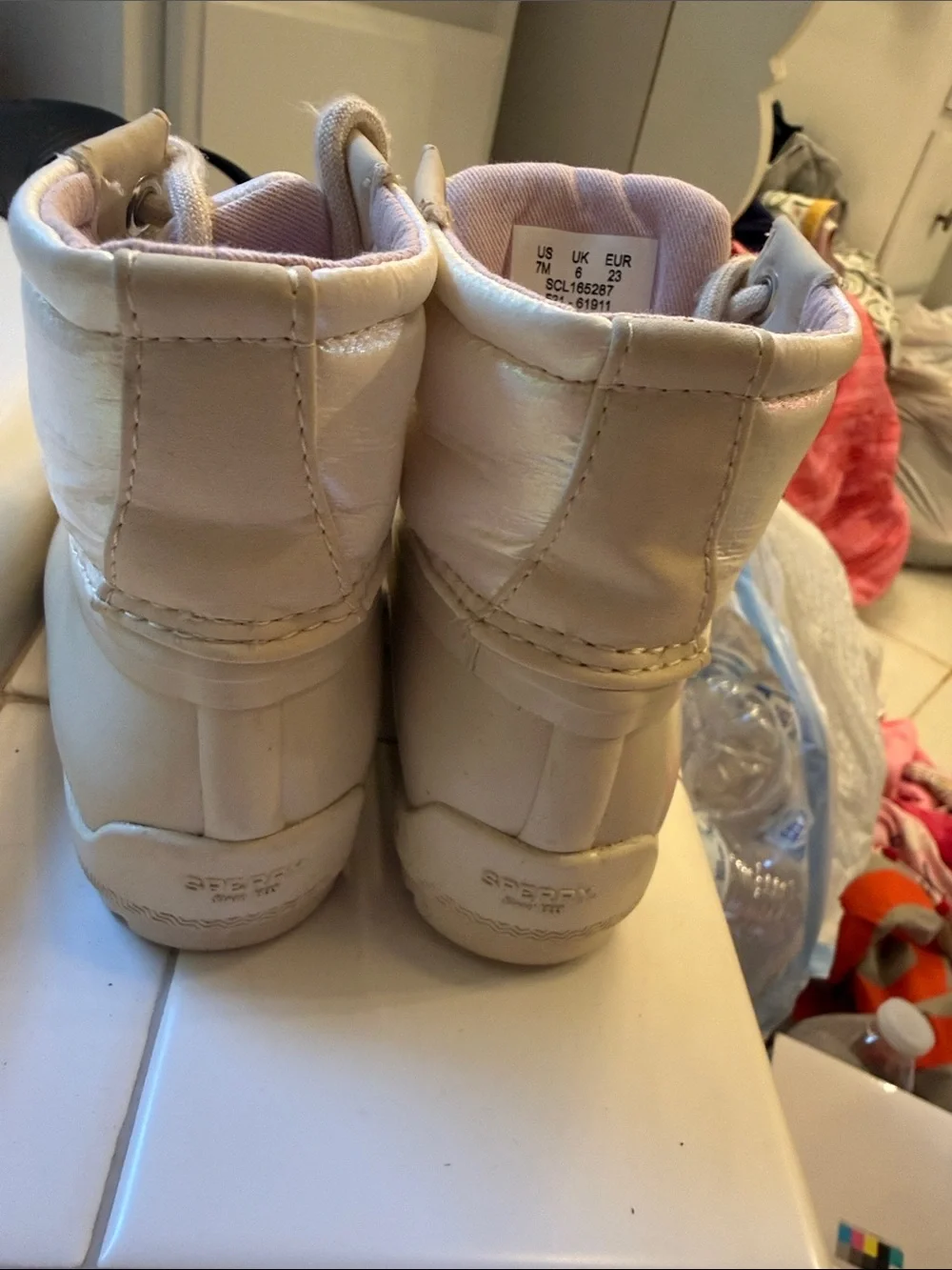 Sperry Kids Cream and Pink Waterproof Duck Boots